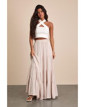 Lulus Sunset By The Sea Light Embroidered Tiered Maxi Skirt - Natural