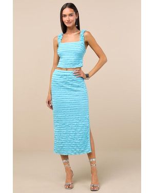 Lulus Arcelia Ruffled High-Rise Midi Skirt - Blue
