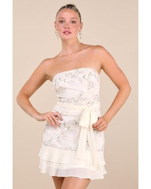Lulus Vallea Cream Floral Embroidered Strapless Mini Dress - Natural
