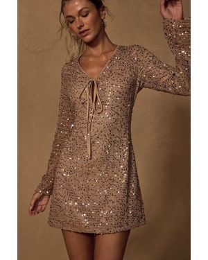 Lulus Seza Crochet Sequin Tie-Front Mini Dress - Brown
