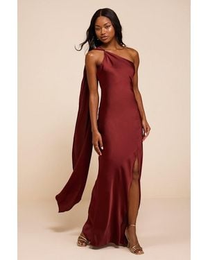 Lulus Amisha Satin One-Shoulder Sash Maxi Dress - Red