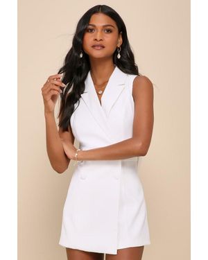 Lulus Upscale Individual Collared Backless Bow Romper - Natural