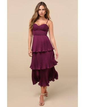 Lulus Cascading Crush Tiered Bustier Midi Dress - Purple