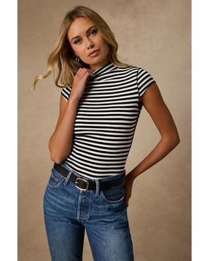 Lulus Liza Striped Cap Sleeve Top - Blue