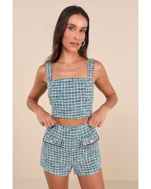Lulus Playfully Chic Multi Boucle High-Rise Shorts - Green