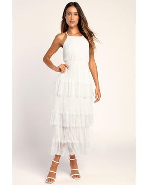 Lulus Came For Cocktails Pleated Tiered Lace Maxi Dress - Natural