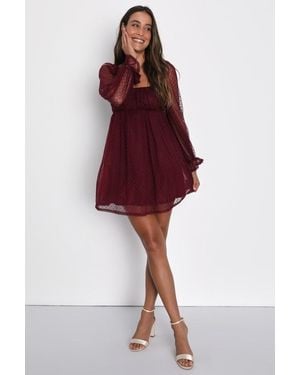 Lulus Dreamy Sweetness Swiss Dot Ruffled Mini Babydoll Dress - Red