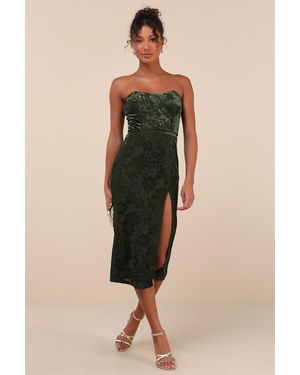 Lulus Enchantingly Chic Dark Velvet Burnout Strapless Midi Dress - Natural