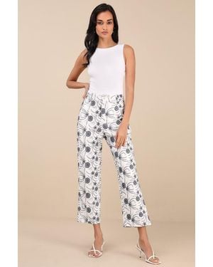 Lulus Auroria Embroidered High-Rise Cropped Trousers - Natural
