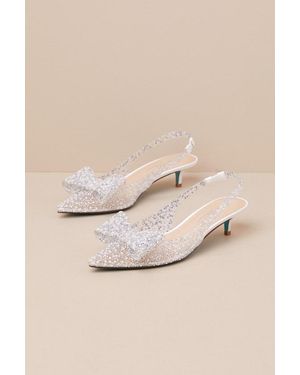Betsey Johnson Sb-Patti Pearl Multi Rhinestone Slingback Kitten Heel Court Shoes - Natural