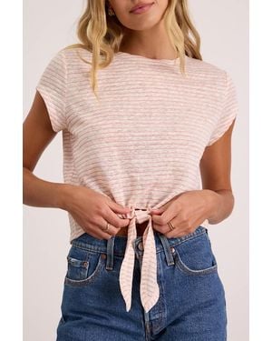 Lulus Casually Adorable And Striped Tie-Front Tee - Blue