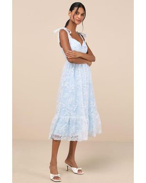 knee length dresses for ladies Amara Blue Floral Tiered Midi Dress  Latch Boutique