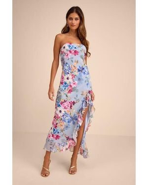 Lulus Melissa Multi Floral Ruffled Midi Dress - Blue