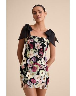 Lulus Emphatically Adorable Floral Tie-Strap Mini Dress - Black