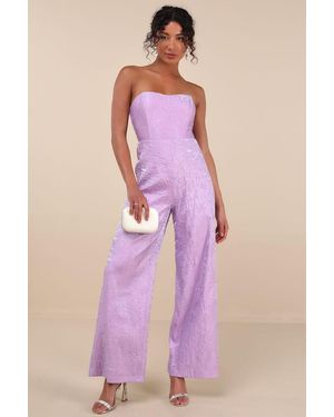Lulus Ciela Textured Strapless Wide-Leg Jumpsuit - Purple