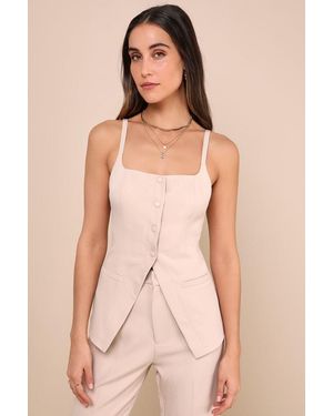 Lulus Chic Muse Button-Front Cami Vest Top - Natural