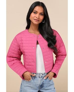 Lulus Denny Quilted Cropped Jacket - Pink