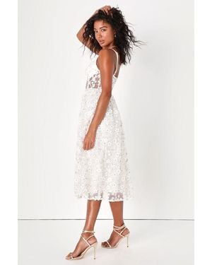 Lulus Darling Romance Tulle Floral Applique Bustier Midi Dress - White