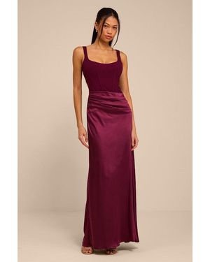 Lulus Irene Plum Mixed Media Bustier Maxi Dress - Red