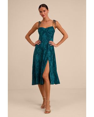 Lulus Loveliest Looks Jacquard Tie-Strap Midi Dress - Blue