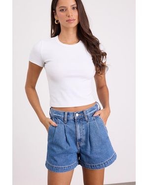 Daze Denim Coranado Medium Wash Denim Pleated Shorts - Blue