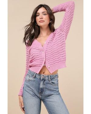 Lulus Breezy Attitude Loose Knit Button-Up Cardigan Jumper - Pink