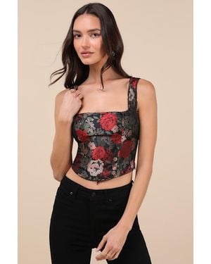 Nia Elizabeth Multi Jacquard Bustier Top - Black