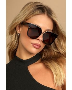 Lulus Main Frame Tortoise Rimless Sunglasses - Black