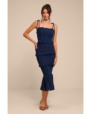 Lulus Aymana Smocked Bodycon Midi Dress - Blue