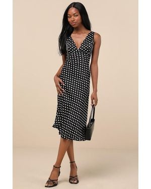 Lulus Incredible Love Polka Dot Satin Cowl Back Midi Slip Dress - Blue