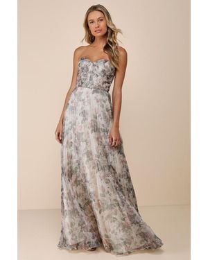 Lulus Most Beautiful Day Multi Floral Print Organza Maxi Dress - Natural
