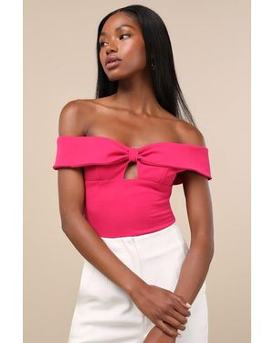 Lulus Wylah Off-The-Shoulder Cutout Bodysuit - Pink