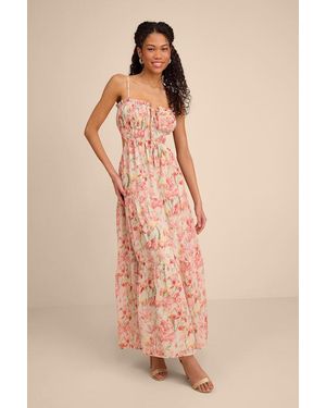 Lulus Keiko Sage Multi Floral Tiered Maxi Dress - Pink