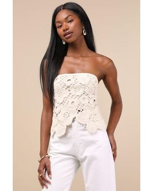 Lulus Envied Attitude Crochet Strapless Crop Top - Natural
