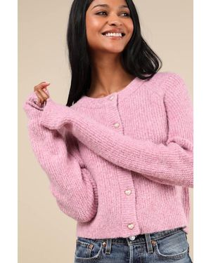 Lulus Coziest Crush Marled Heart Button Cardigan - Pink