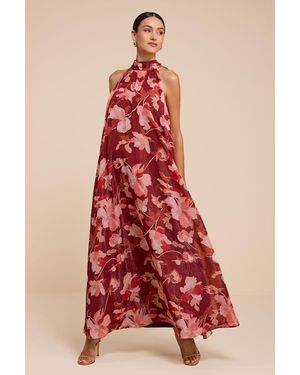 Lulus Sanza Floral Halter Shift Maxi Dress - Red