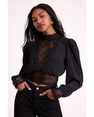 Lulus Lexia Lace Long Sleeve Top - Black