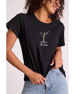 Chaser Brand Tini Time Cotton Embroidered Tee - Black