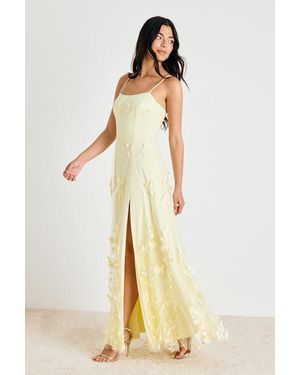 Lulus Abundant Charm Pale 3D Floral Applique Maxi Dress - Metallic