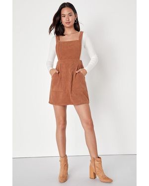 Lulus Embracing Autumn Corduroy Pinafore Mini Dress - Brown