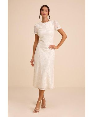 Lulus Bridget Floral Jacquard Puff Sleeve Midi Dress - Natural