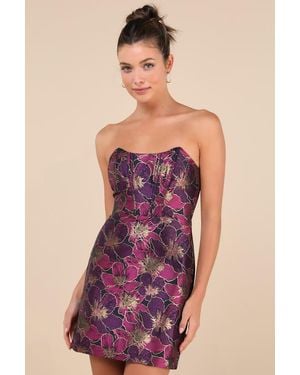 Lulus High-Class Attitude Floral Jacquard Strapless Mini Dress - Purple