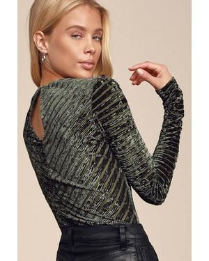 Lulus Save The Date Velvet Striped Long Sleeve Bodysuit - Green