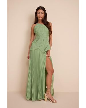 Lulus Magdalene Light Pleated Asymmetrical Maxi Dress - Green