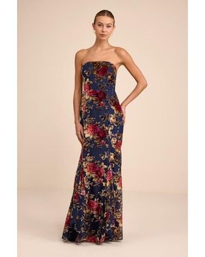 divine existence navy blue velvet tie front strapless maxi dress JUNIPER LONG SLEEVE MAXI DRESS