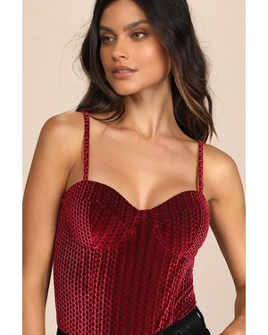 Lulus Flirty Feelings Velvet Bustier Bodysuit - Red