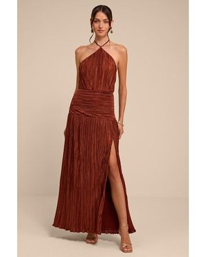 Lulus Maryann Plisse Maxi Dress - Brown