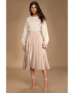 Lush Pleat And Greet Pleated Satin Midi Skirt - Natural