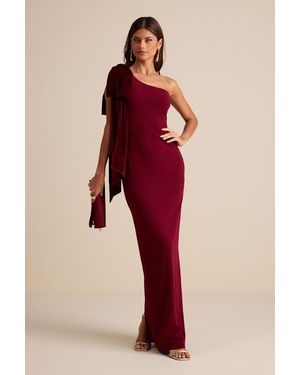 Lulus Amarila One-Shoulder Velvet Bow Maxi Dress - Red
