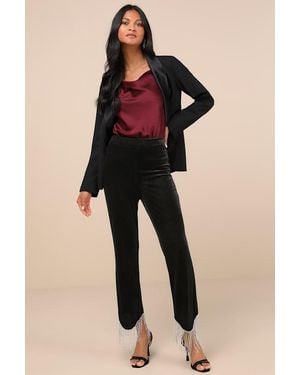 Lulus Lustrous Aura Velvet Rhinestone Fringe Cropped Pants - Black